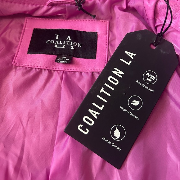 LA Coalition Pink Pearl Studded Faux Leather Moto Jacket Medium Barbie Inspired - Picture 12 of 14